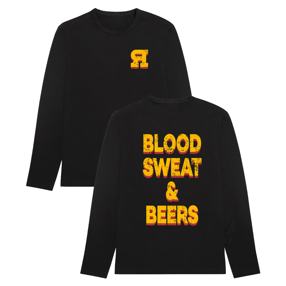 Blood Sweat & Beers Distressed Oversized Long Sleeve Tee – Music Merch